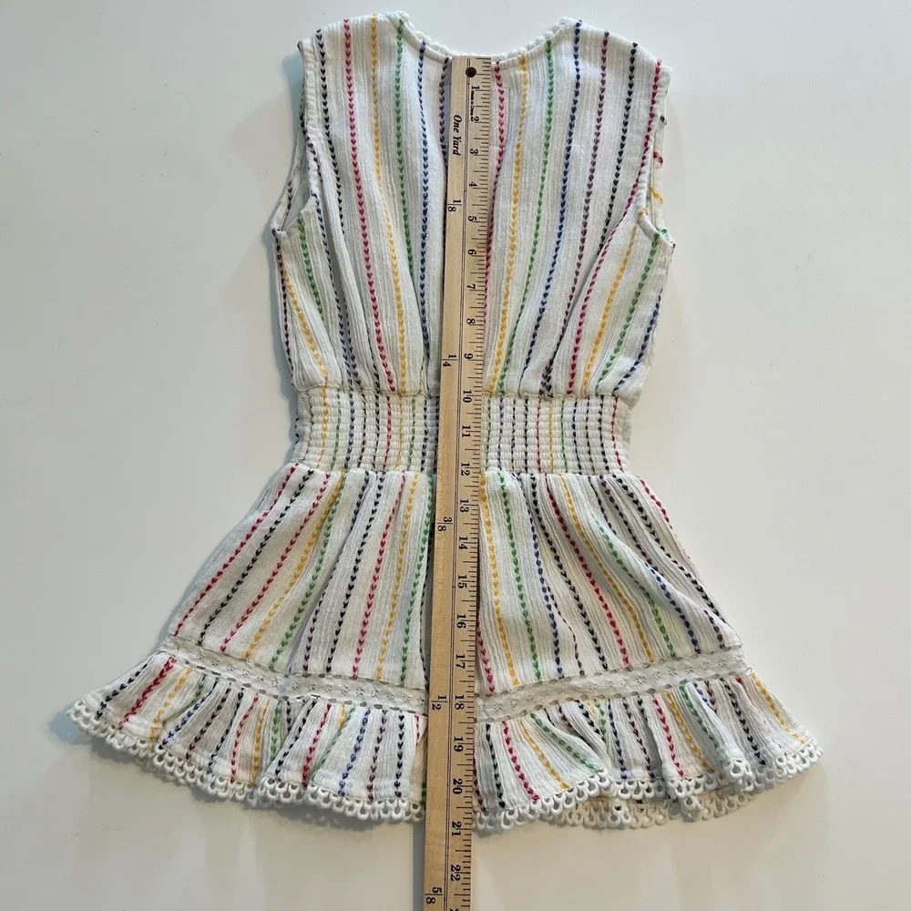 BELL Kids Size 6 Smocked White Rainbow Hearts Cotton Dress Boho‎ Tropical Beach